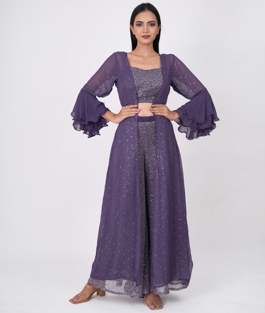 Lite Purple Alover Sequins Work  Crop Top With Palazzo Set Salwar Kameez