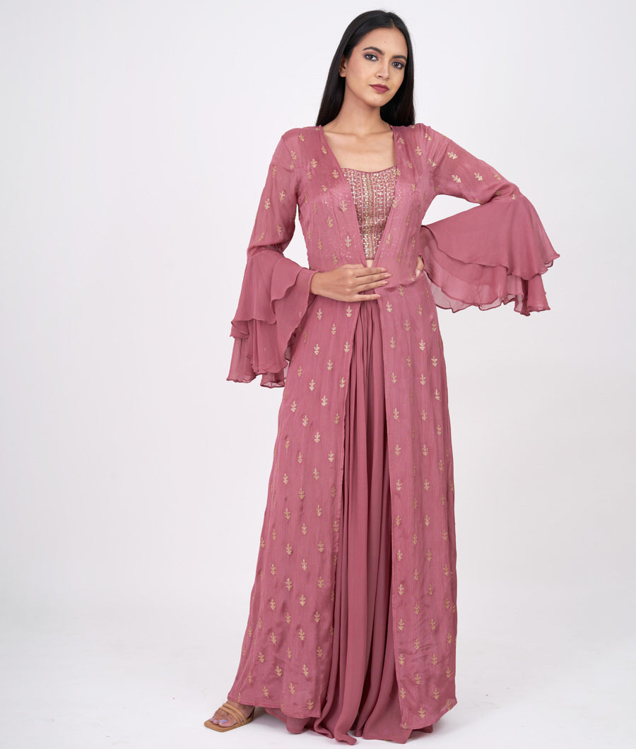 Onion Sequins With Cutdana And Mirror And Jarkan Stone Crop Top With Palazzo Set Salwar Kameez