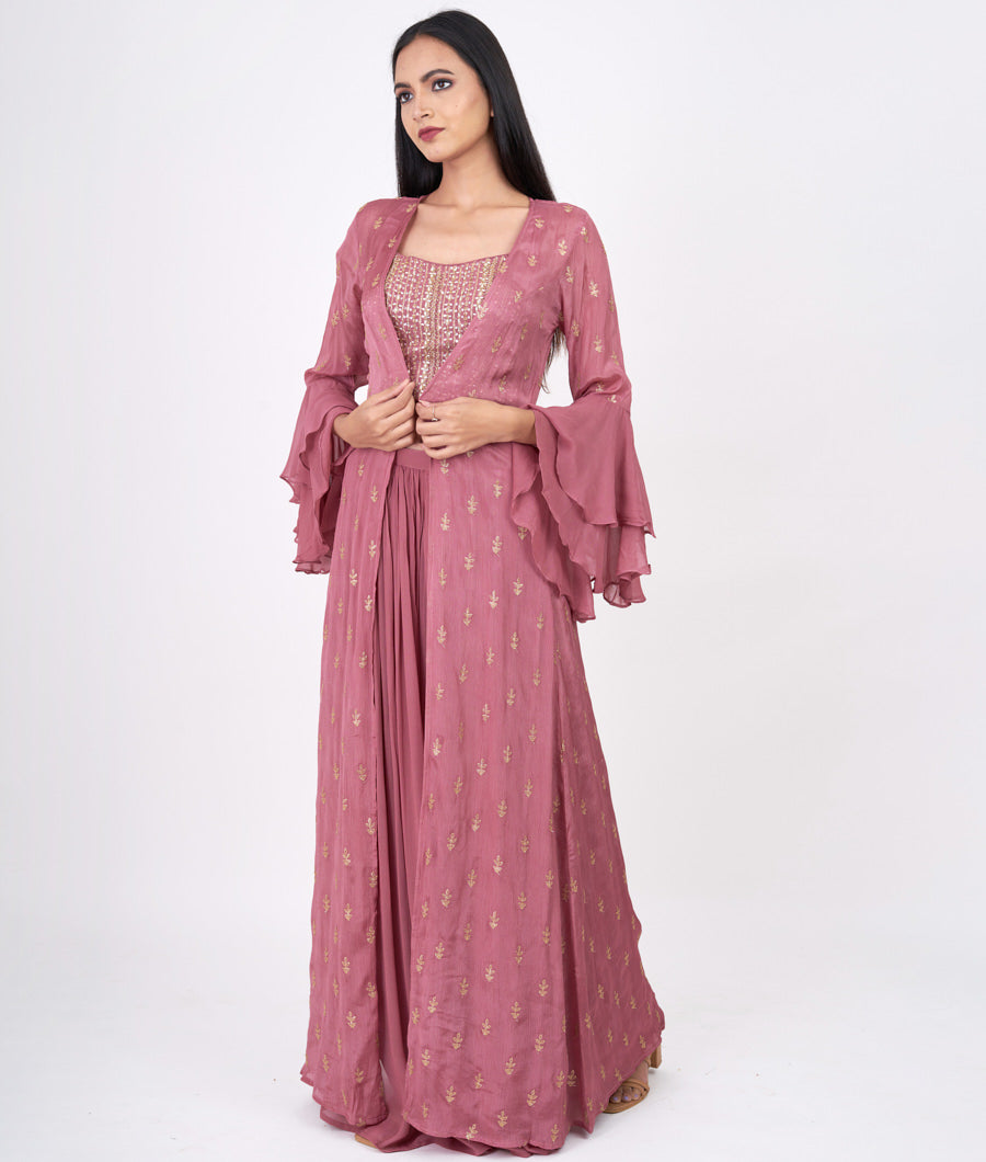Onion Sequins With Cutdana And Mirror And Jarkan Stone Crop Top With Palazzo Set Salwar Kameez