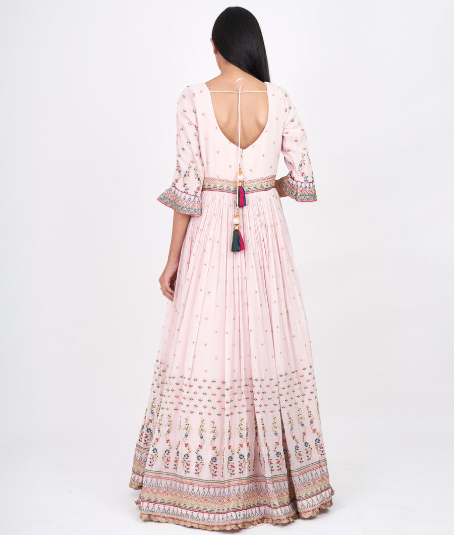 Pink Multi Color Thread And Zari Embroidery With Sequins And Kundan Work Anarkali Salwar Kameez