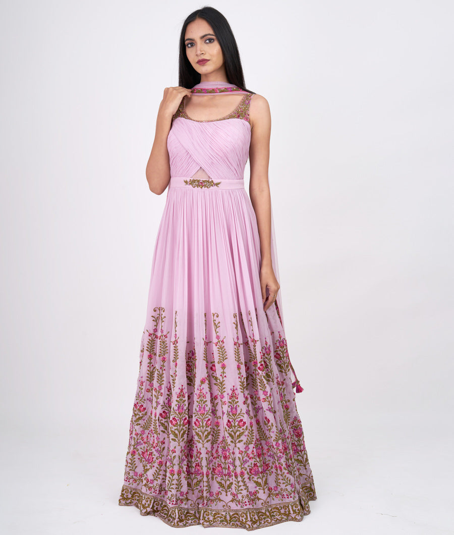 Lavender Thread Embroidery With Sequins And Stone Work Anarkali Salwar Kameez