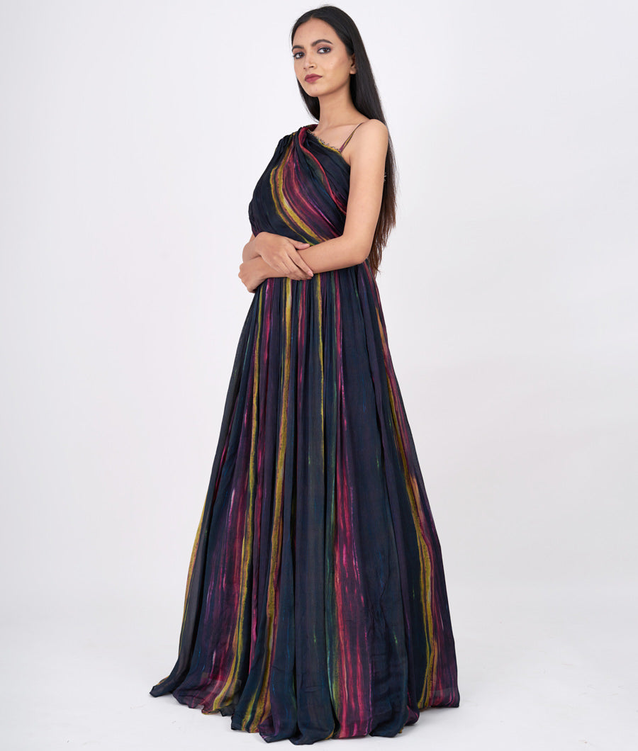 Multi Color Shibori Print With Cutdana Work Indo Western Gown Gown