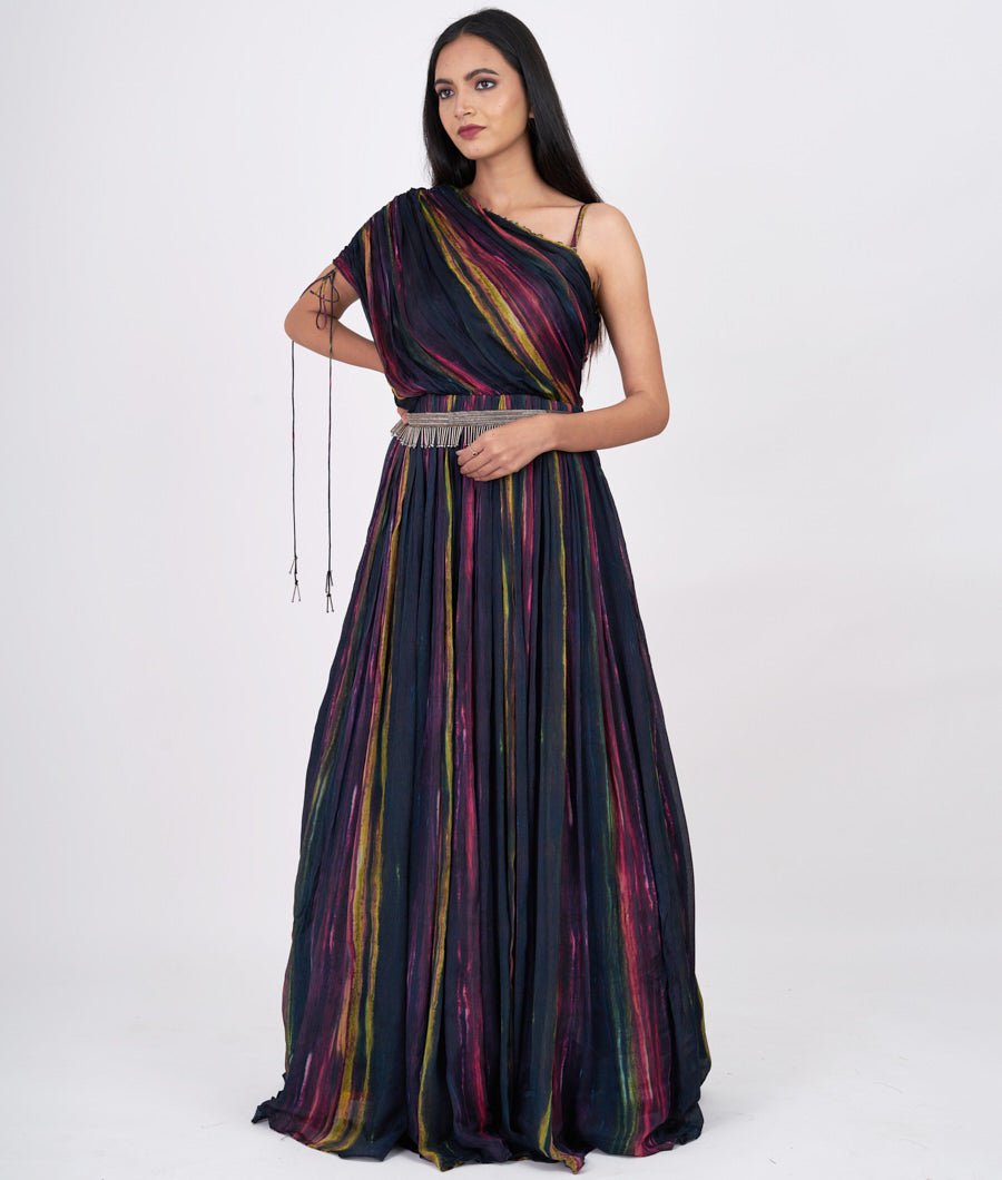 Multi Color Shibori Print With Cutdana Work Indo Western Gown Gown