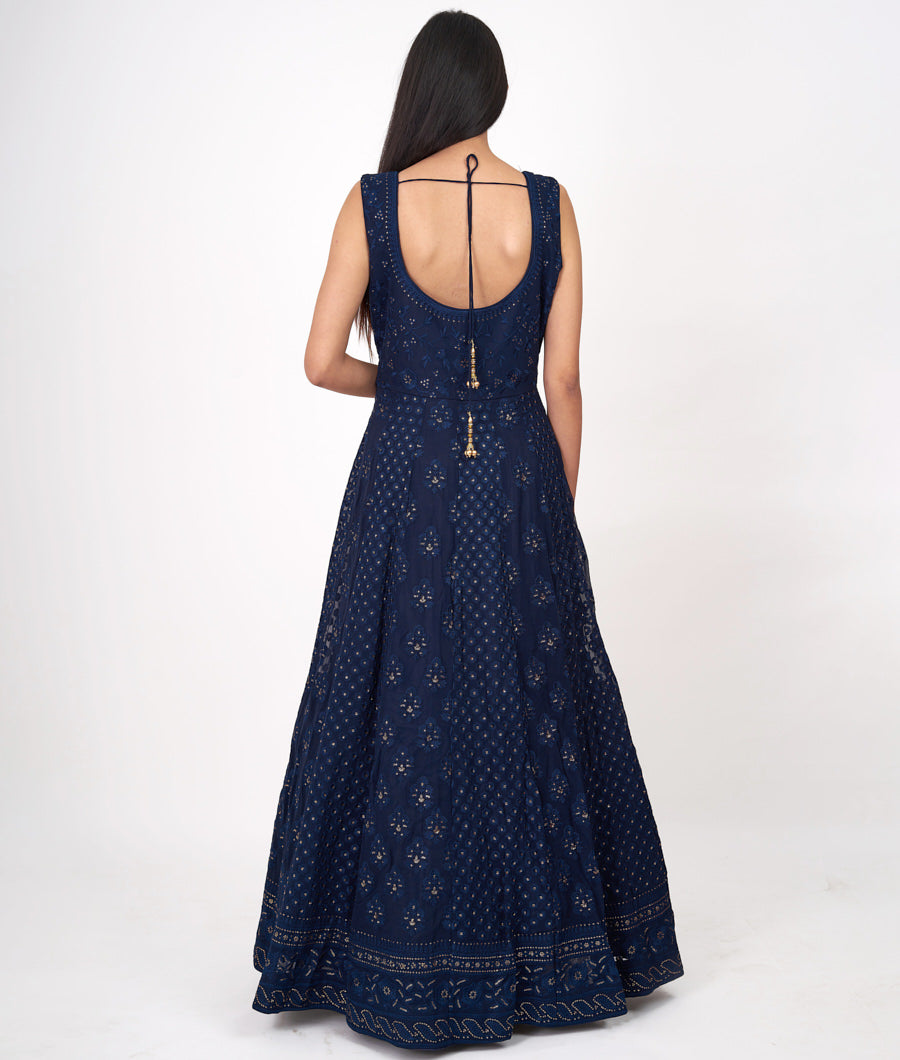 Blue Alover Thread Embroidery With Sequins Anarkali Salwar Kameez_KNG101308