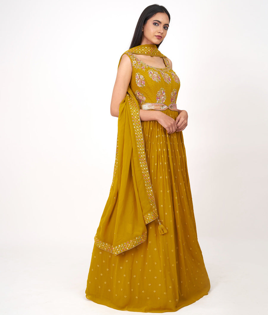 Mustrad Alover Thread And Zari Embroidery With Sequins And Stone Work Anarkali Salwar Kameez_KNG101621