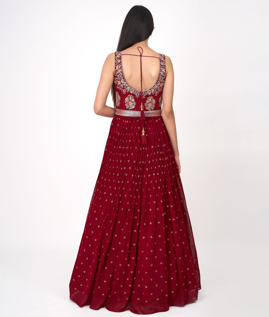 Maroon Alover Thread And Zari Embroidery With Sequins And Stone Work Anarkali Salwar Kameez_KNG101622