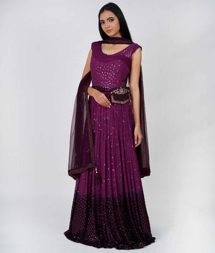 Purple/Wine Alover Sequins Work  Anarkali Salwar Kameez