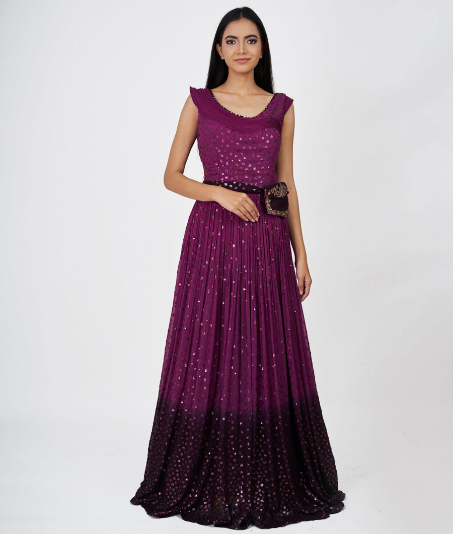Purple/Wine Alover Sequins Work  Anarkali Salwar Kameez