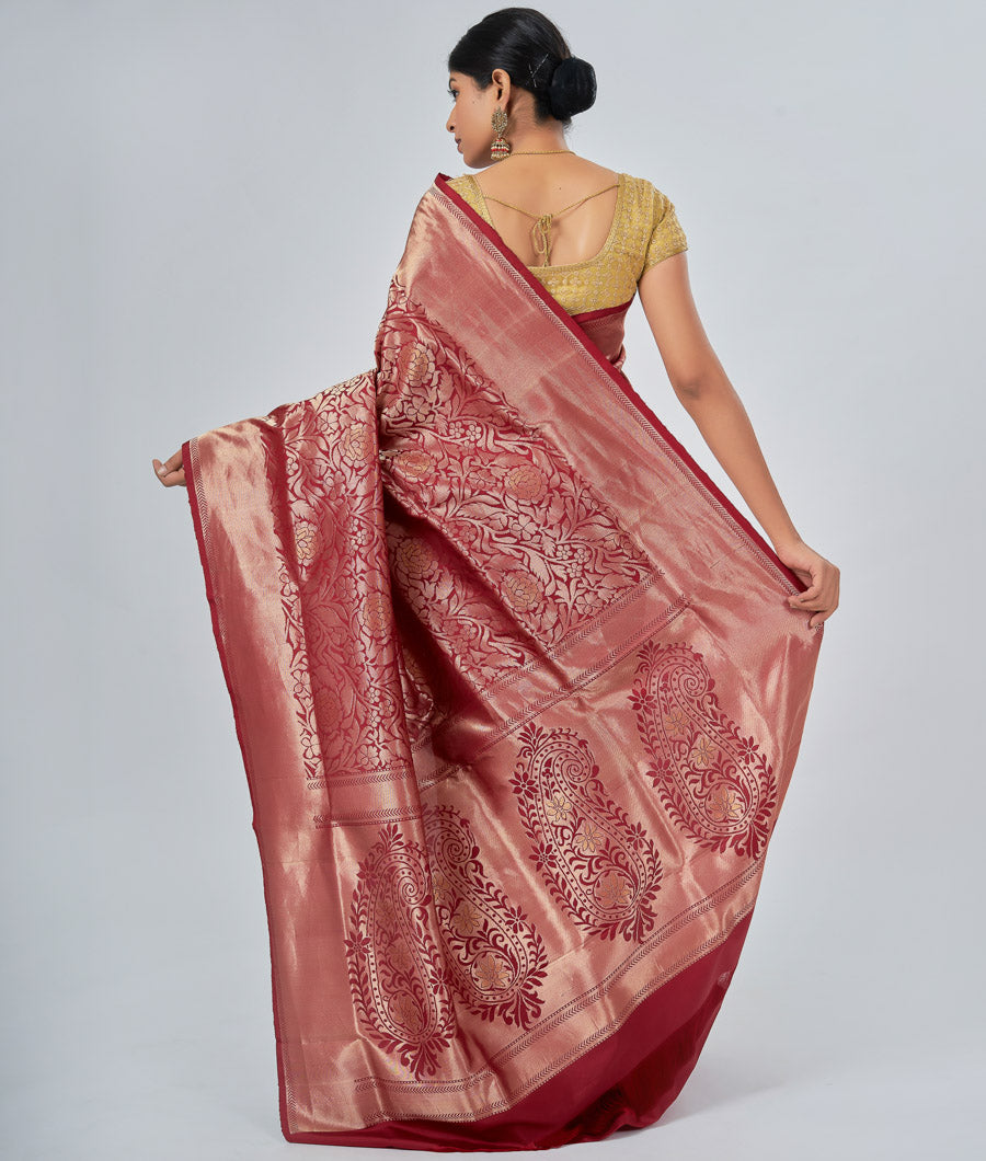 Maroon Uppada Silk Saree Border Gold Zari In Gold Zari - kaystore.in