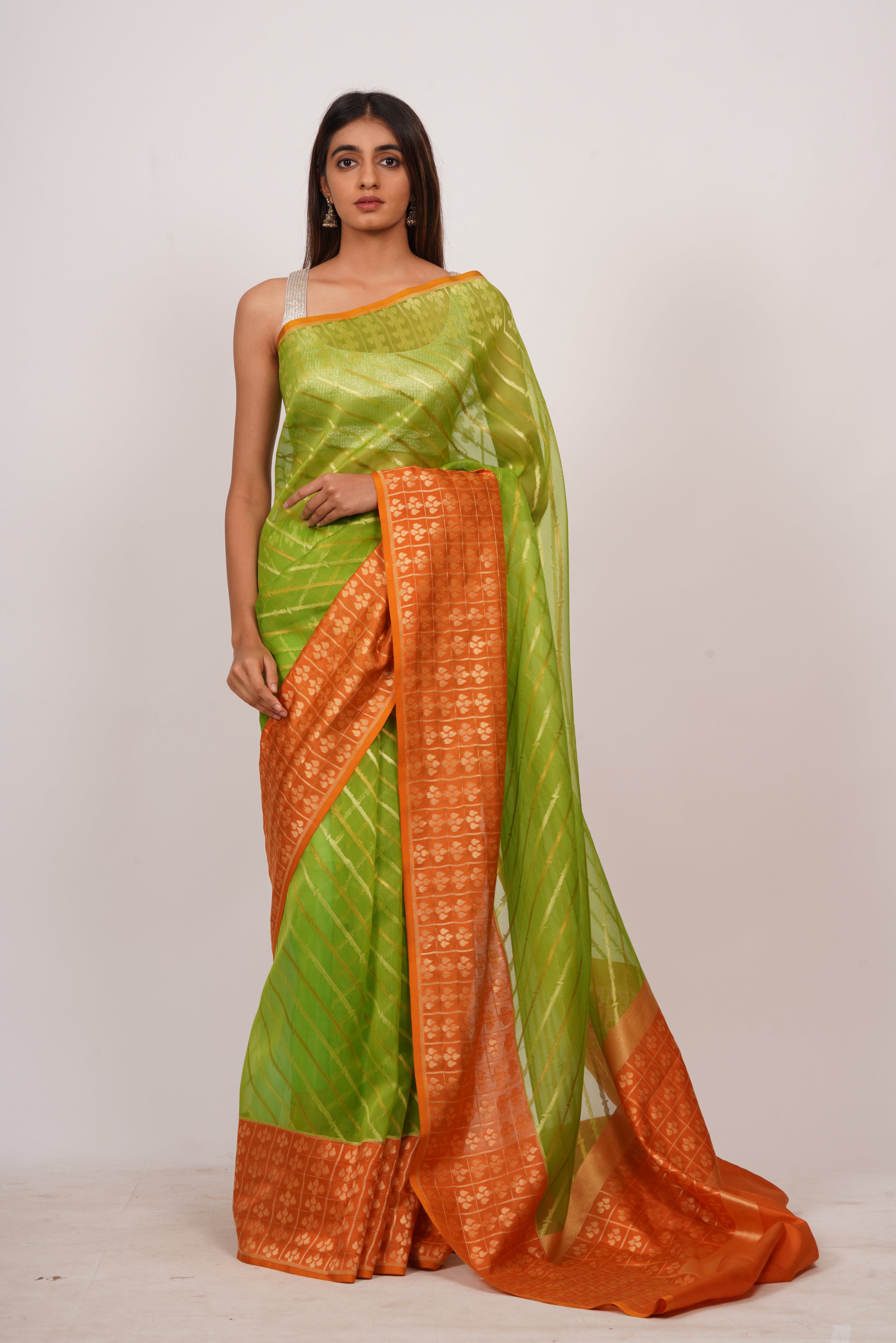 Pista Green Kora Silk Saree In Gold Zari - kaystore.in