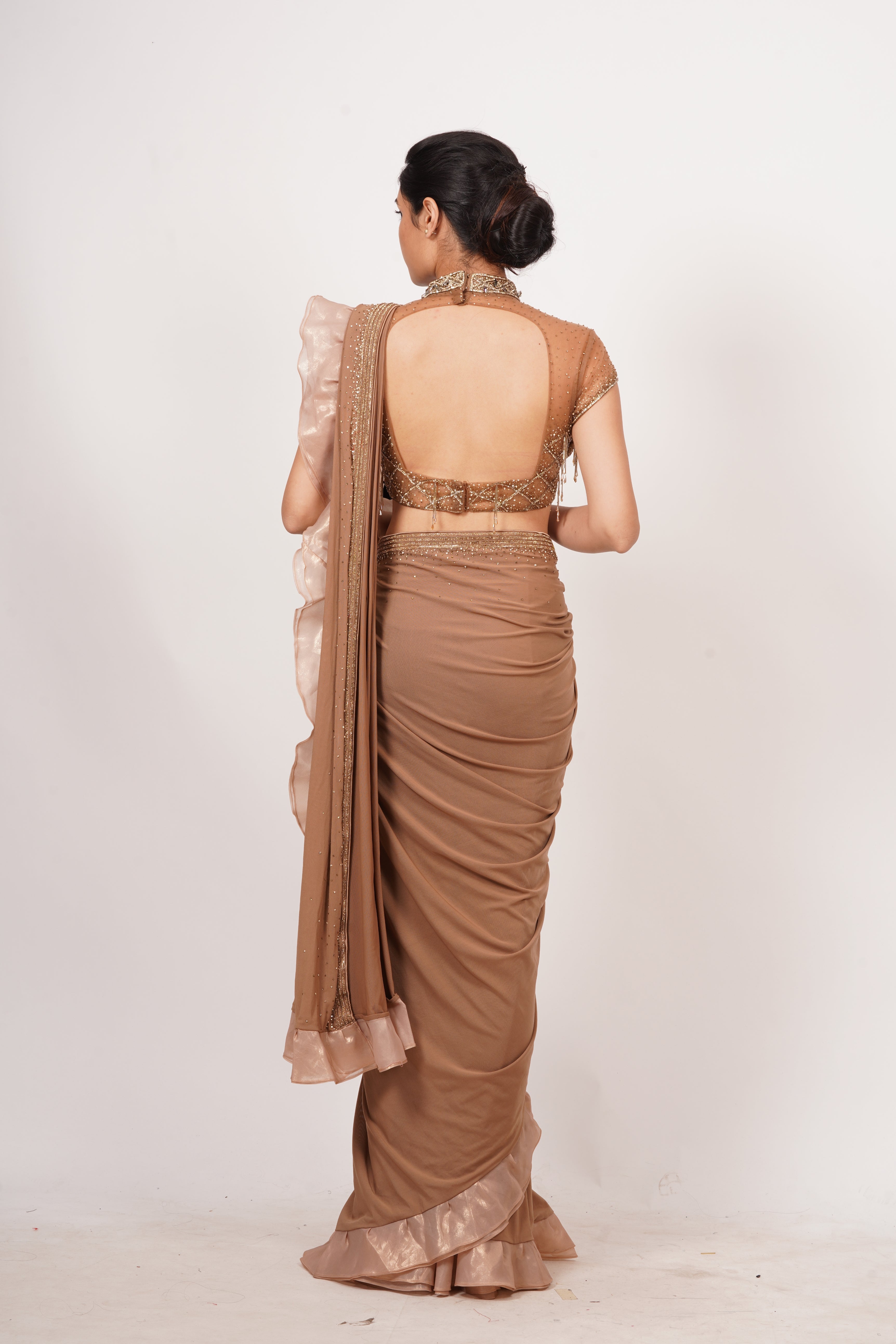 Chickoo Lycra And Net Saree - kaystore.in