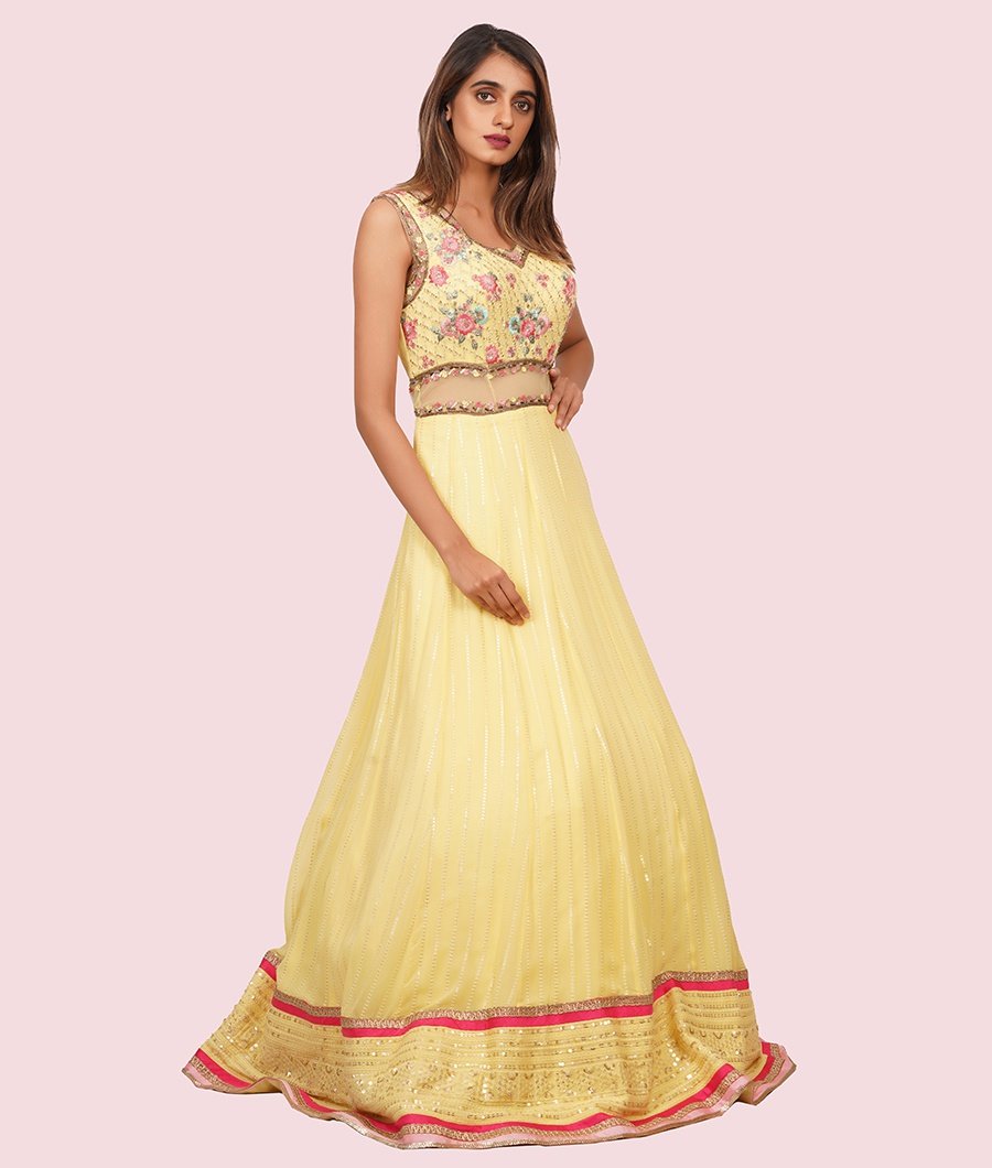 Yellow Georgette Gown - kaystore.in