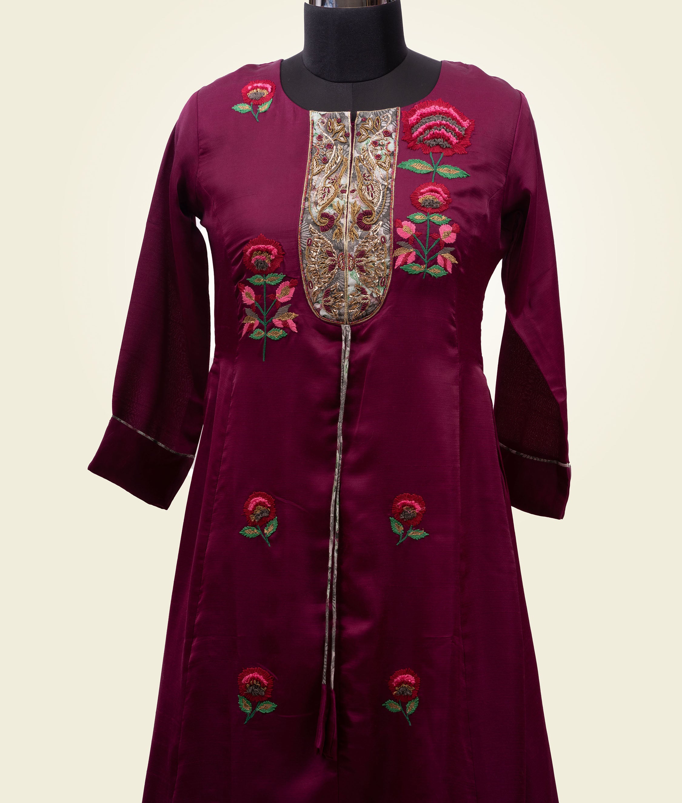Wine Kurti Set With Embroidery - kaystore.in