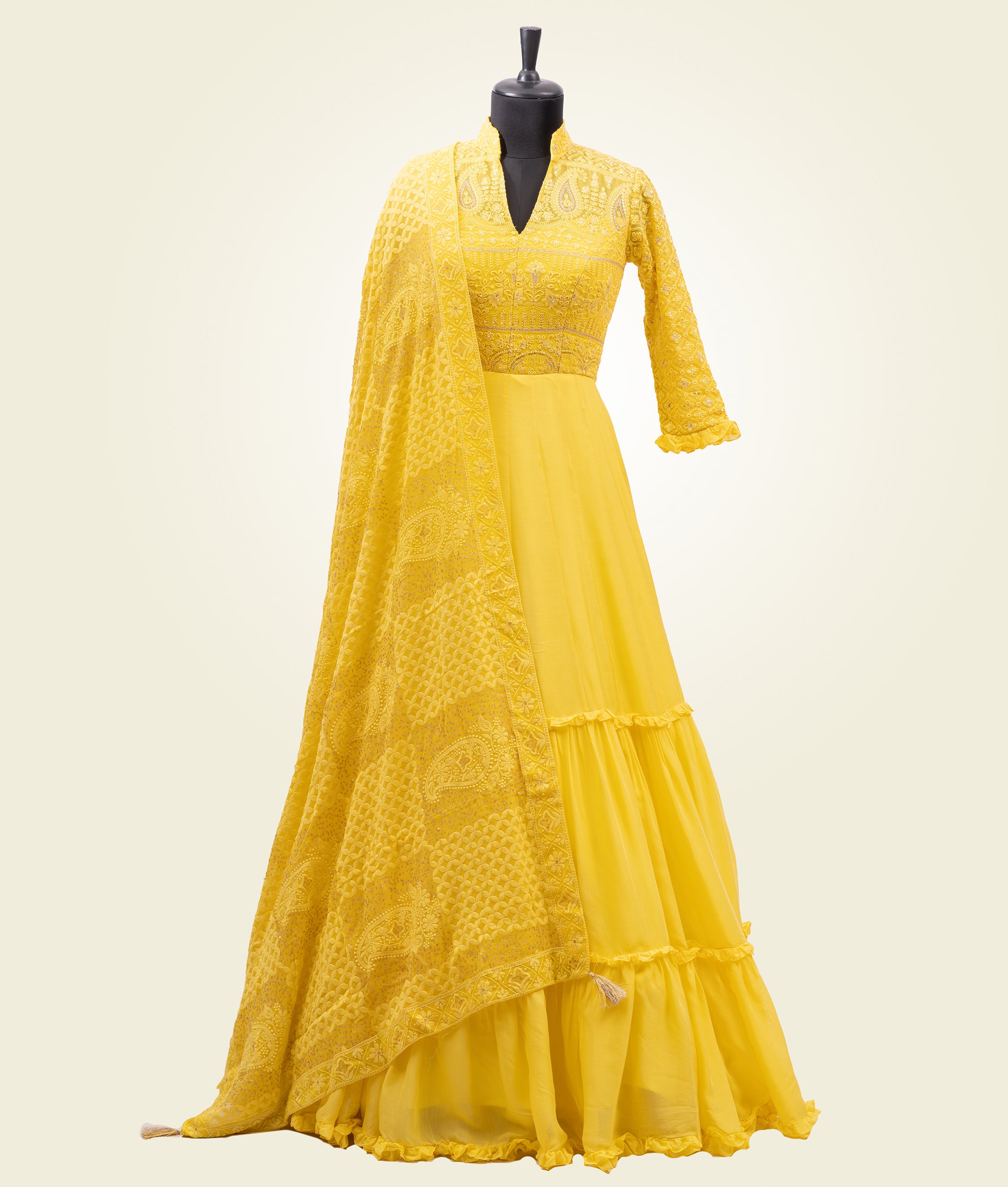 Yellow Georgette Salwar Kameez with Embroidery and Chikan work - kaystore.in
