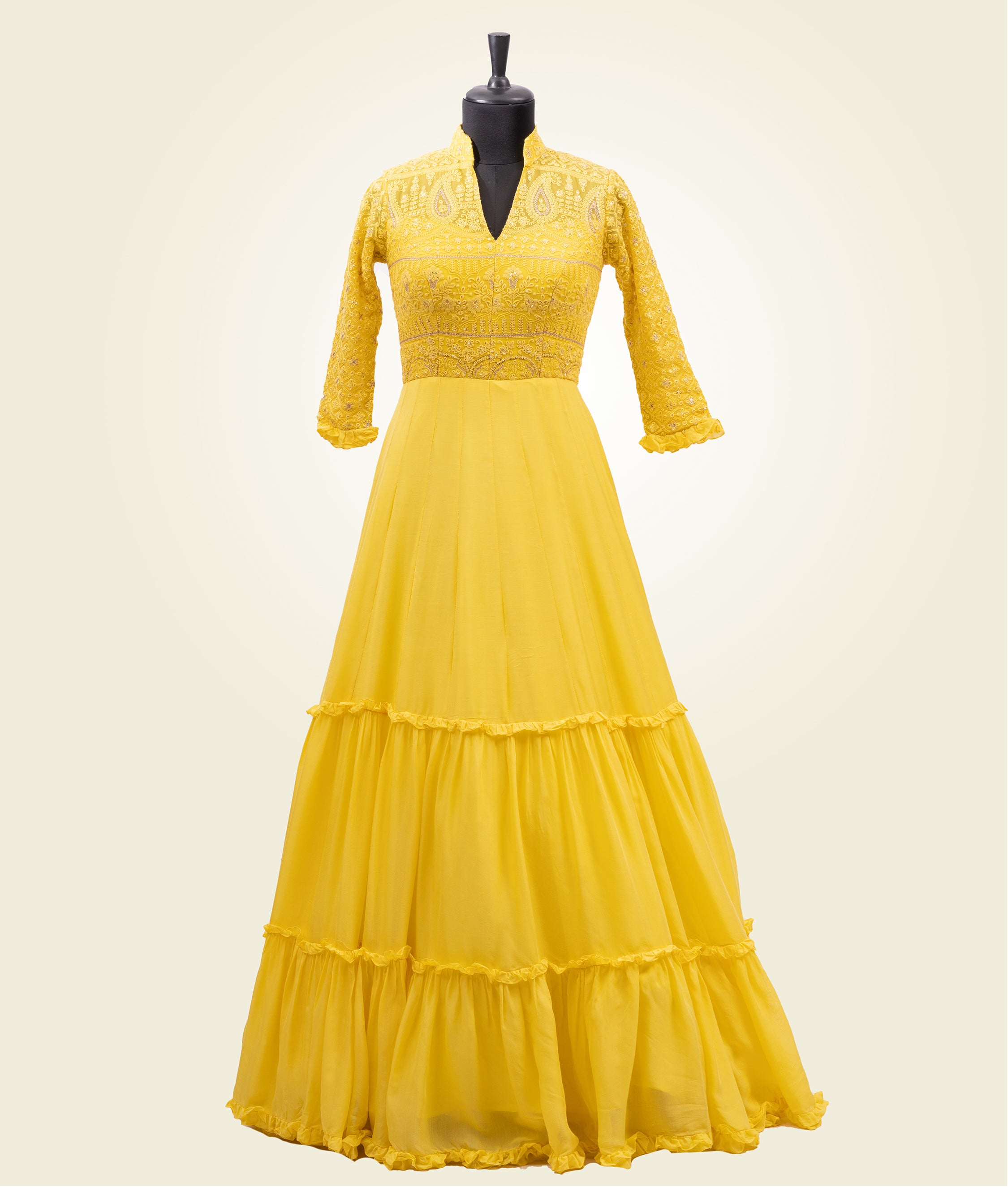 Yellow Georgette Salwar Kameez with Embroidery and Chikan work - kaystore.in