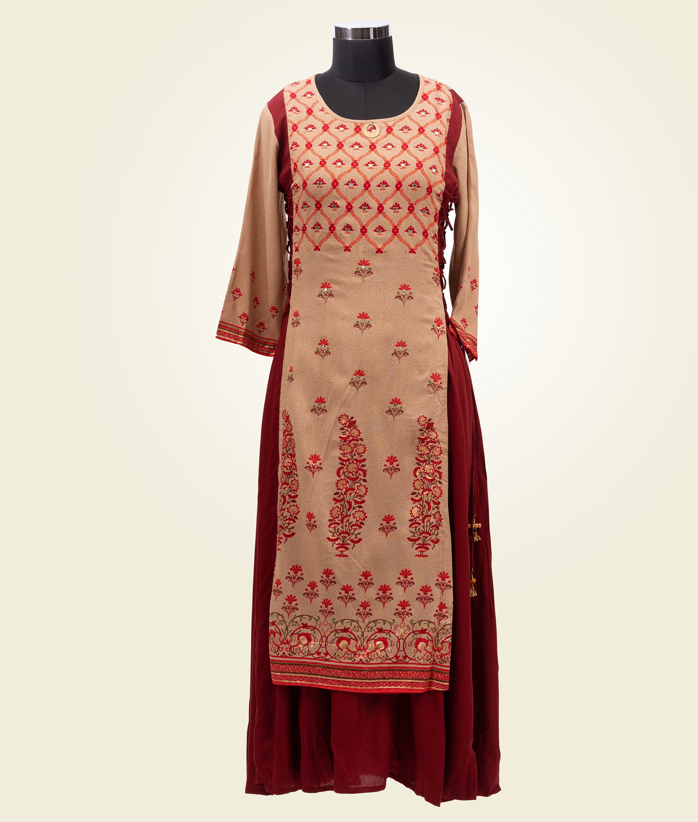 Two Layered Beige and Maroon Kurti With Print - kaystore.in