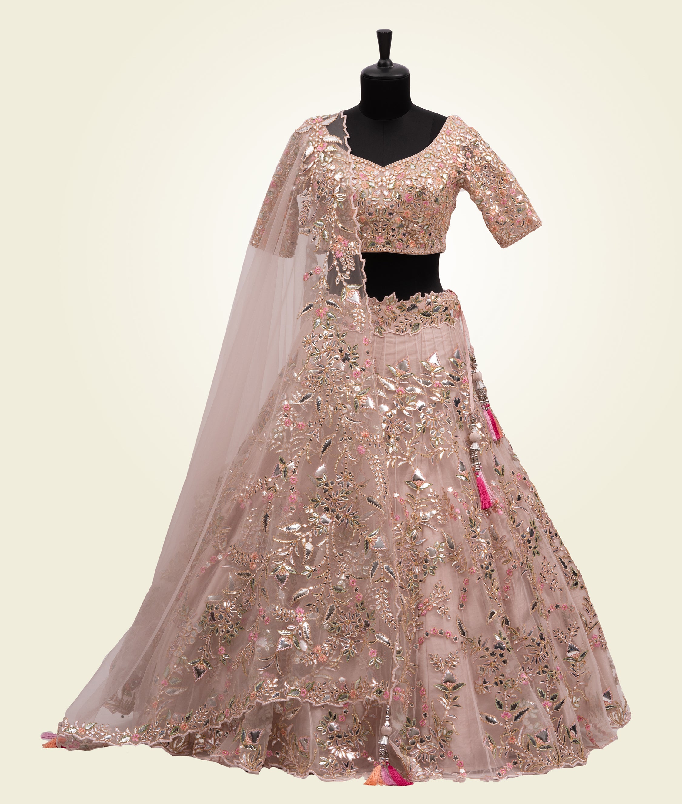 Peach Lehenga Choli with Leather and Applic Work - kaystore.in
