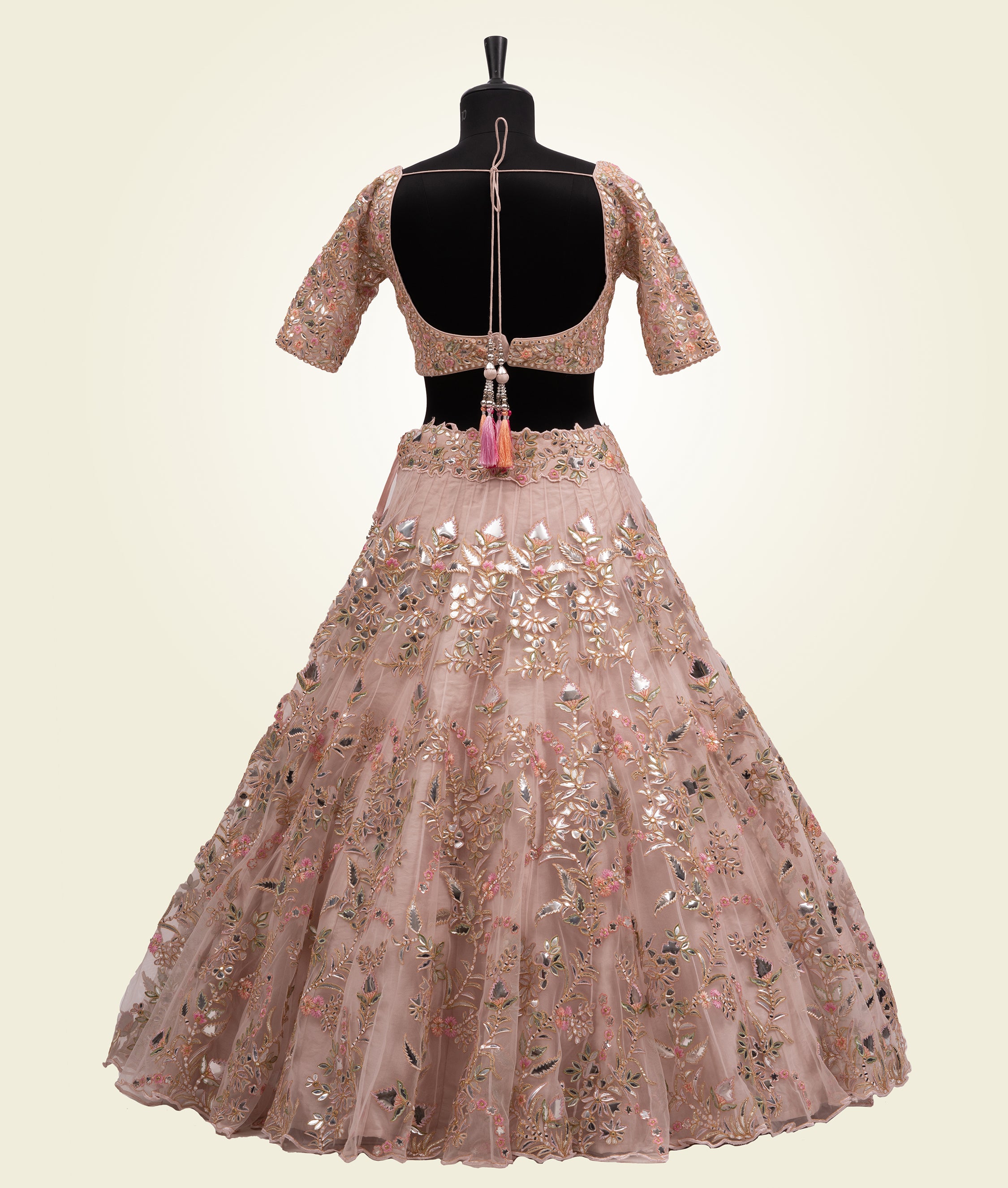 Peach Lehenga Choli with Leather and Applic Work - kaystore.in