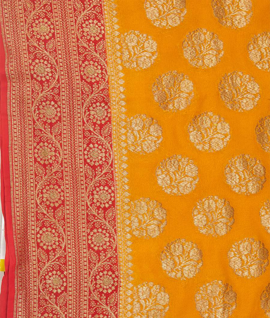 Mustard Yellow Banarasi Khaddi Georgette Saree Antique Zari - kaystore.in
