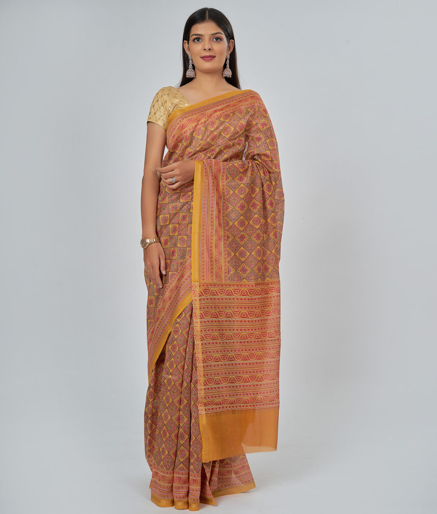 Muliti Colour Chanderi Saree Printed Saree - Brown - kaystore.in