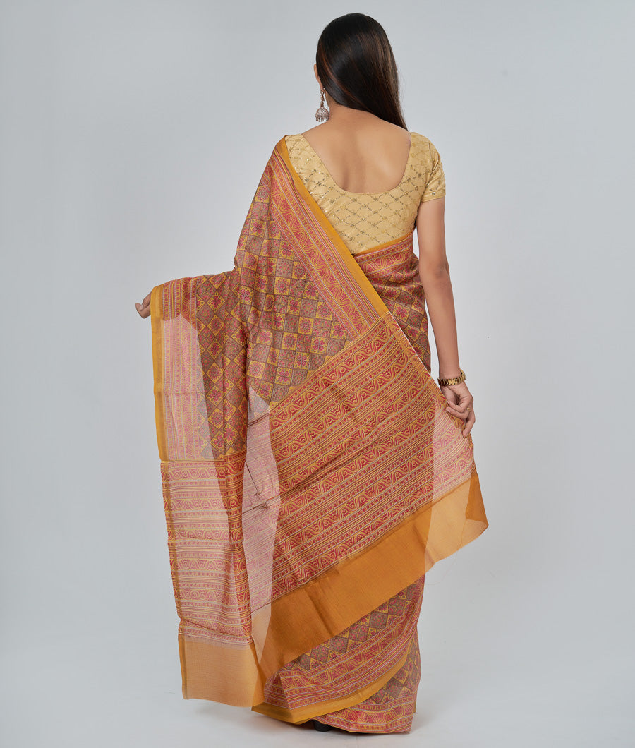 Muliti Colour Chanderi Saree Printed Saree - Brown - kaystore.in
