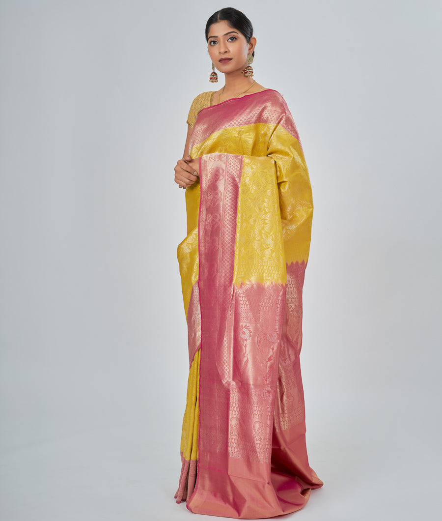 Yellow Uppada Saree Alover Zari Weaving Gold Zari - kaystore.in
