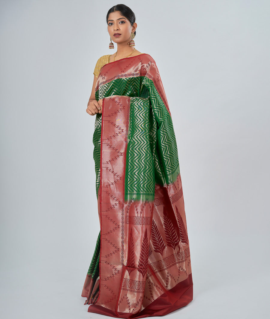 Green Uppada Saree Alover Zari Weaving Gold Zari - kaystore.in