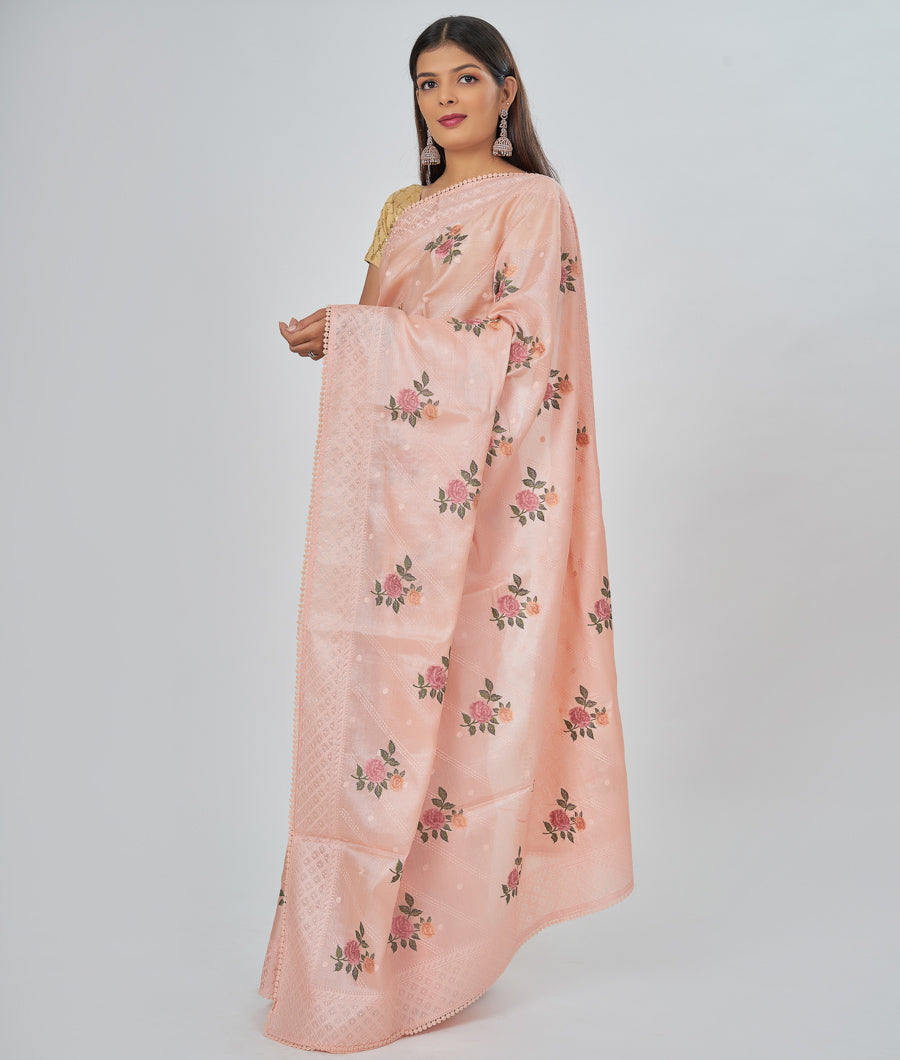 Lite Pink Tussar Saree Thread Embroidery Work - kaystore.in