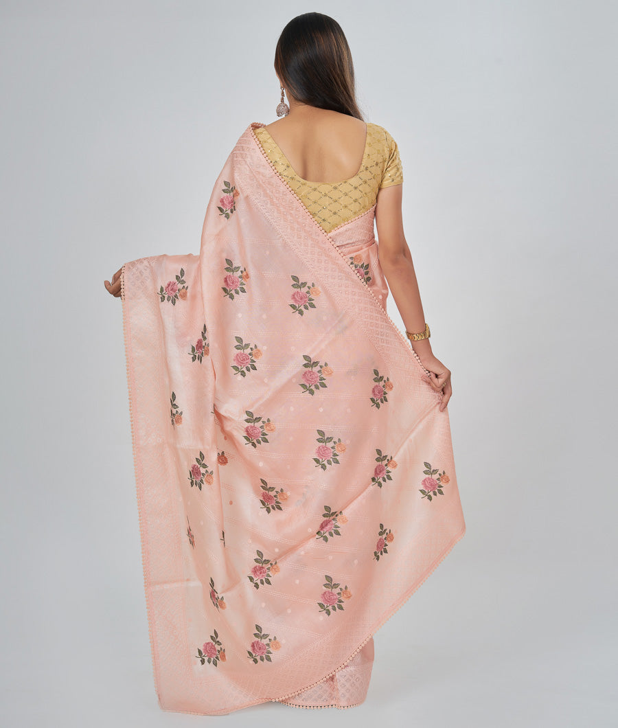 Lite Pink Tussar Saree Thread Embroidery Work - kaystore.in