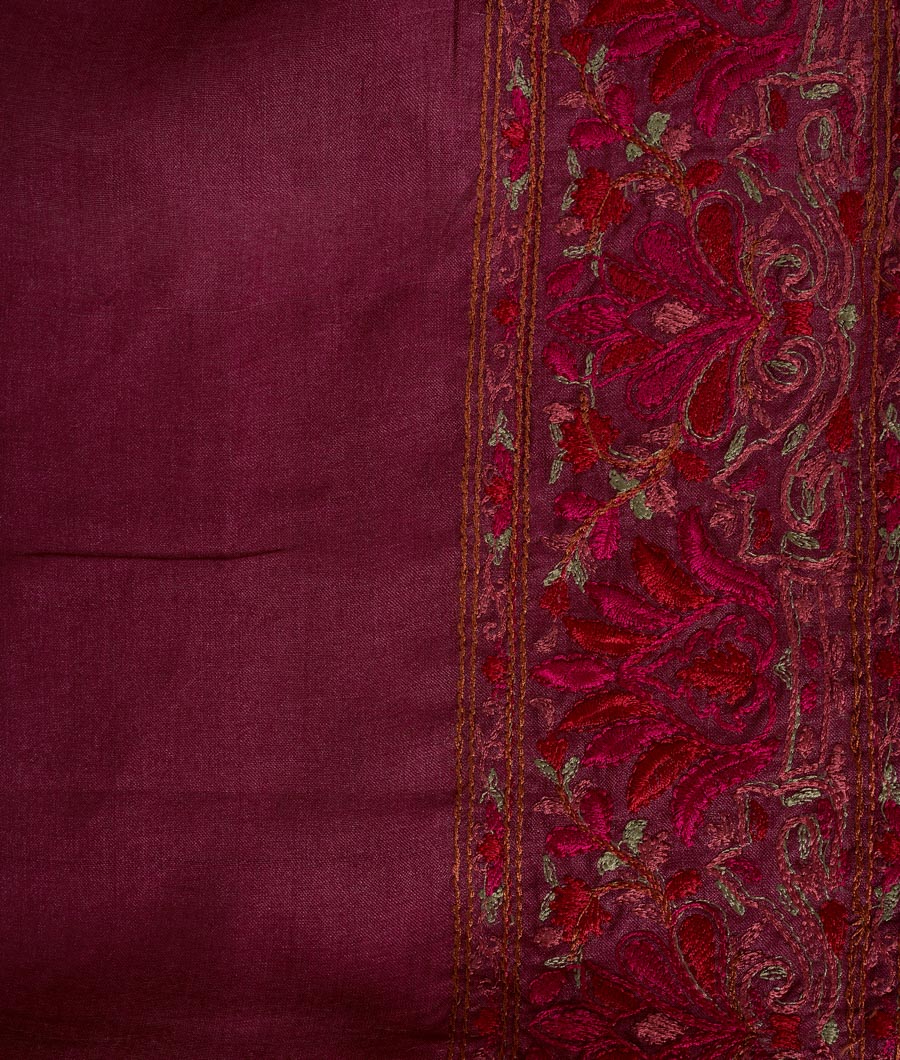 Wine Tussar Saree Thread Embroidery Work - kaystore.in
