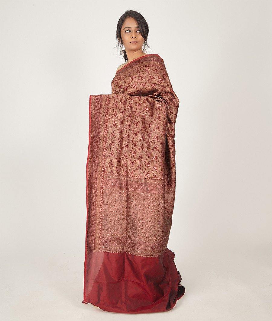 Maroon Banarasi Silk Saree Antique Zari Full Alover Zari Weaving - kaystore.in