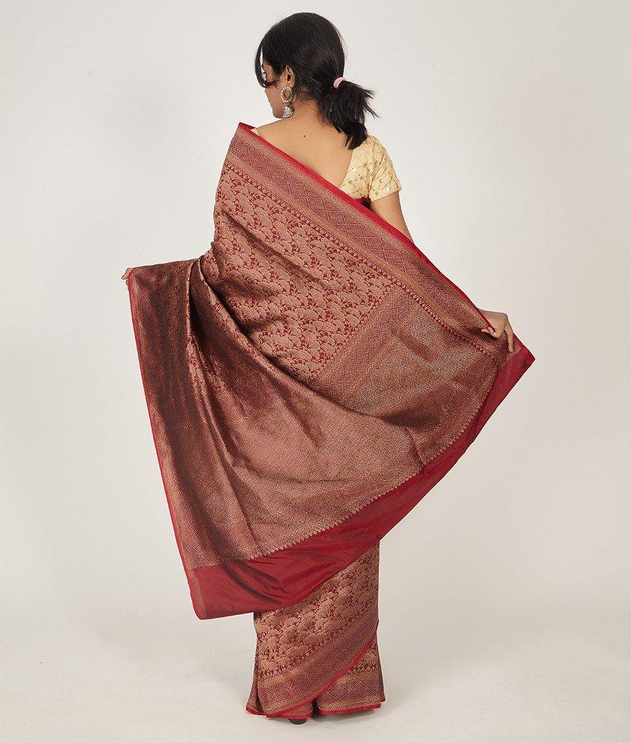 Maroon Banarasi Silk Saree Antique Zari Full Alover Zari Weaving - kaystore.in