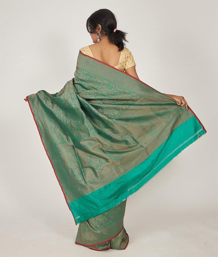 Green Silk Saree Antique Zari Alover Zari Weaving - kaystore.in