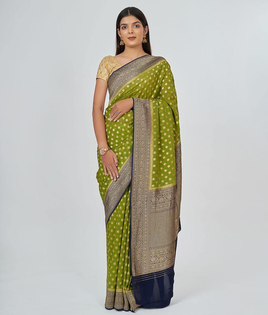 Olive Green Banarasi Georgette Saree Banarasi Zari - kaystore.in