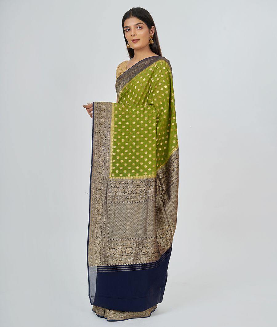 Olive Green Banarasi Georgette Saree Banarasi Zari - kaystore.in