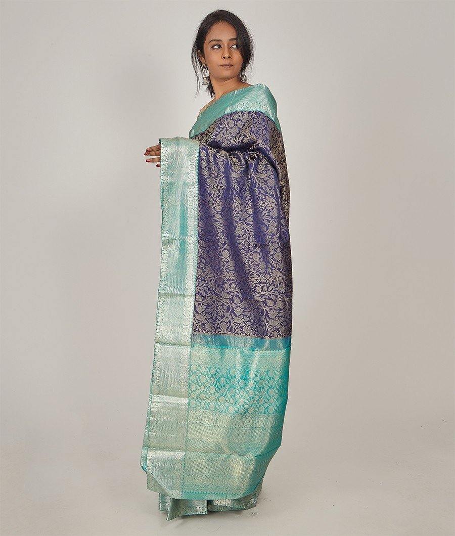 Royal Blue Kanchipuram Saree Gold With Silver Zari Body Full Zari Weaving - kaystore.in