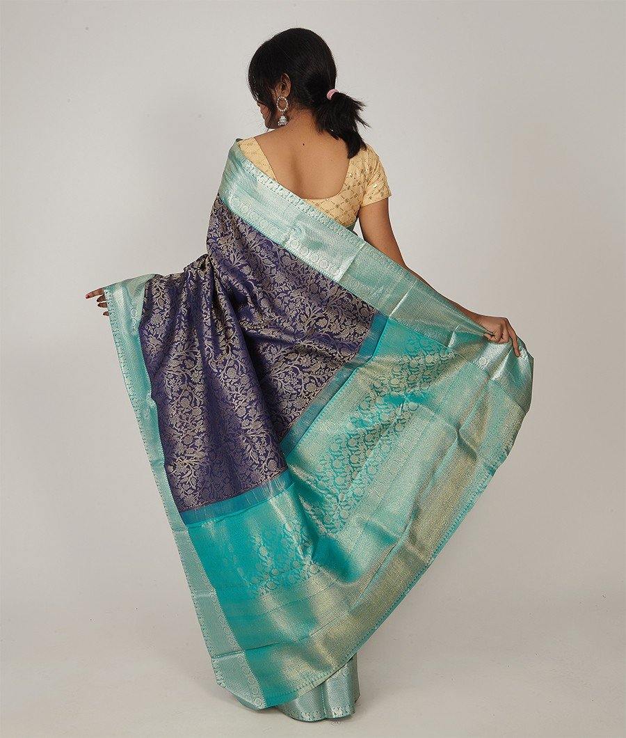 Royal Blue Kanchipuram Saree Gold With Silver Zari Body Full Zari Weaving - kaystore.in