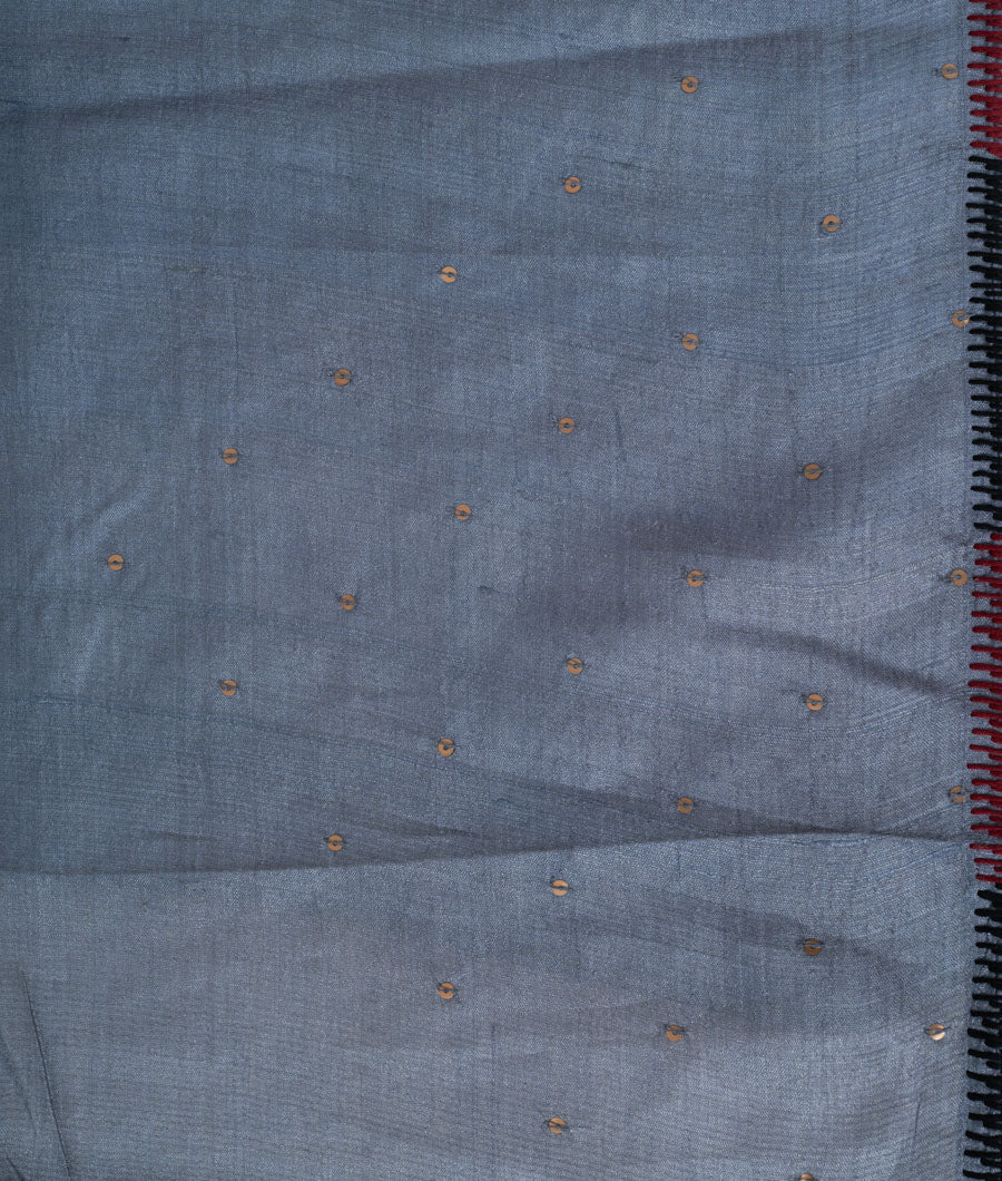 Grey Tussar Saree Thread Embroidery With Sequence And Mirror Work - kaystore.in