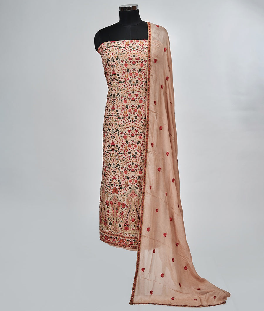 Peach Crepe Unstitched Salwar - kaystore.in