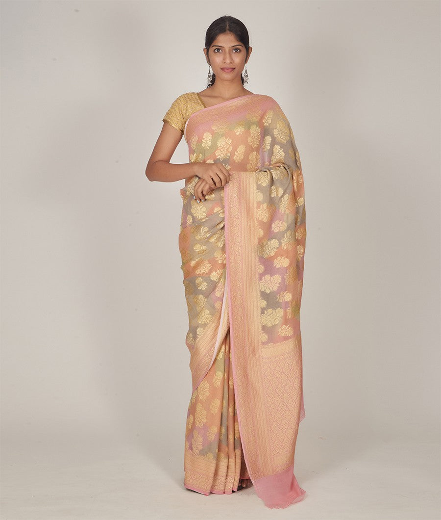 Multi Color Banarasi Khaddi Georgette Saree Gold Zari - kaystore.in