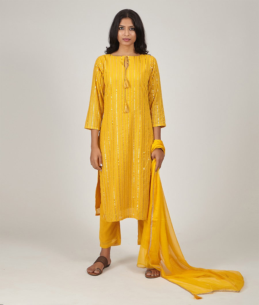 Yellow Georgette Salwar Kameez with Palazzo - kaystore.in