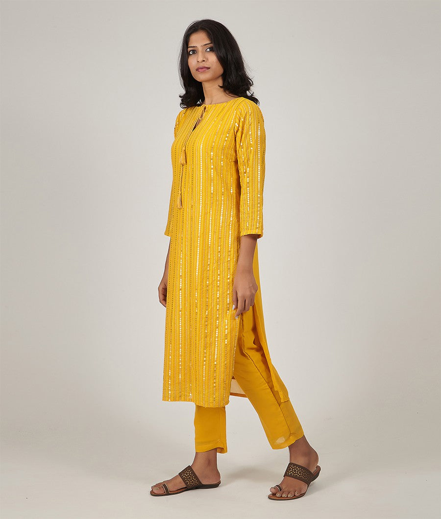 Yellow Georgette Salwar Kameez with Palazzo - kaystore.in