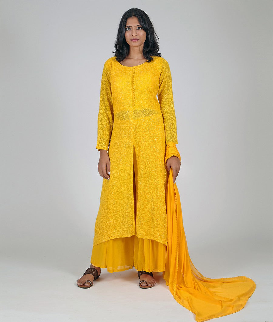 Yellow Salwar Kameez with Palazzo - kaystore.in