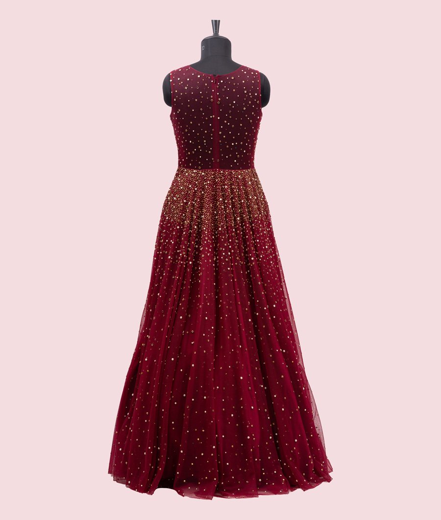 Maroon Gown with Pearls and Cutdana - kaystore.in