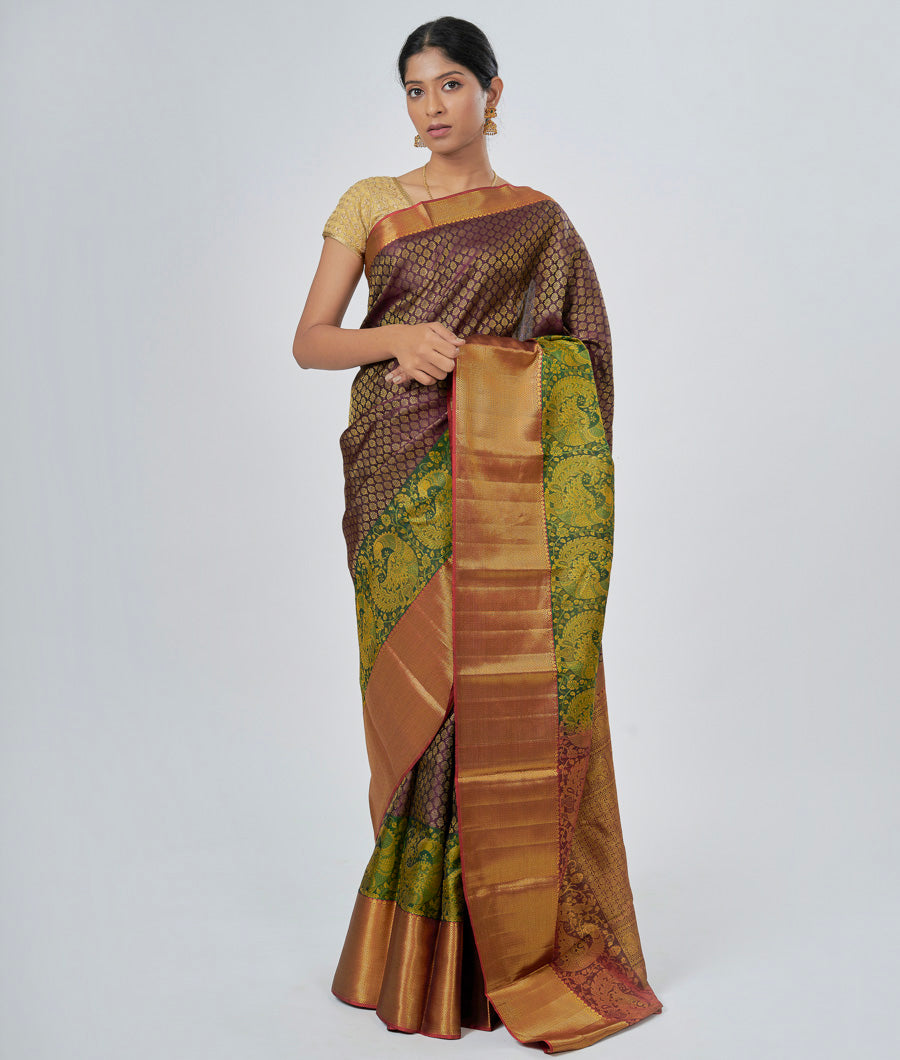 Wine Kanchipuram Saree Gold Zari - kaystore.in