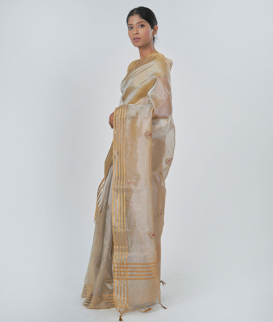 Gold Tissue Saree Zardosi With Stone Work - kaystore.in