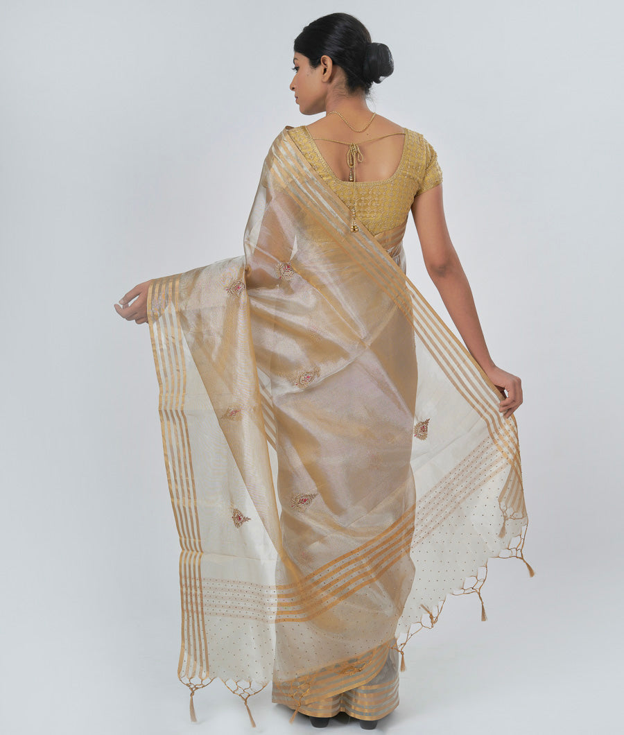 Gold Tissue Saree Zardosi With Stone Work - kaystore.in
