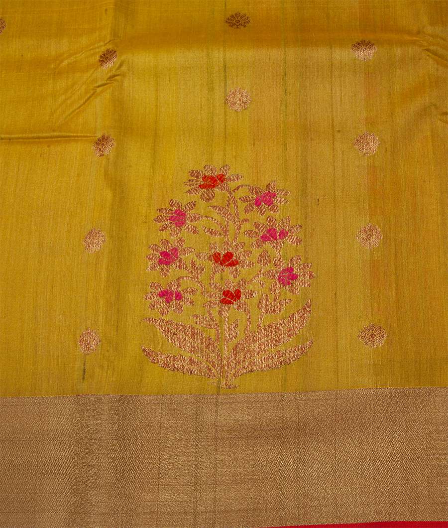 Mehandi Green Banarasi Tussar Silk Saree Gold Zari Brocade Blouse - kaystore.in