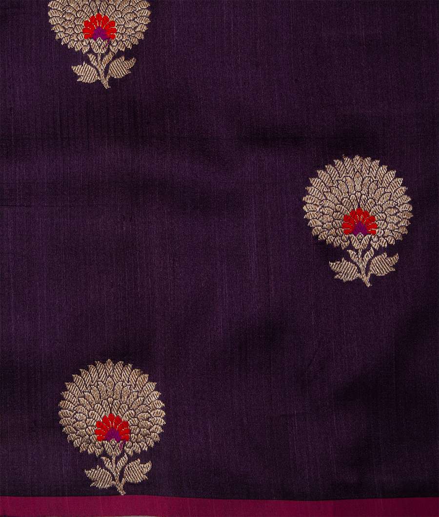 Purple Banarasi Dupion Silk Saree Gold Zari Brocade Blouse With Meenakari Work - kaystore.in