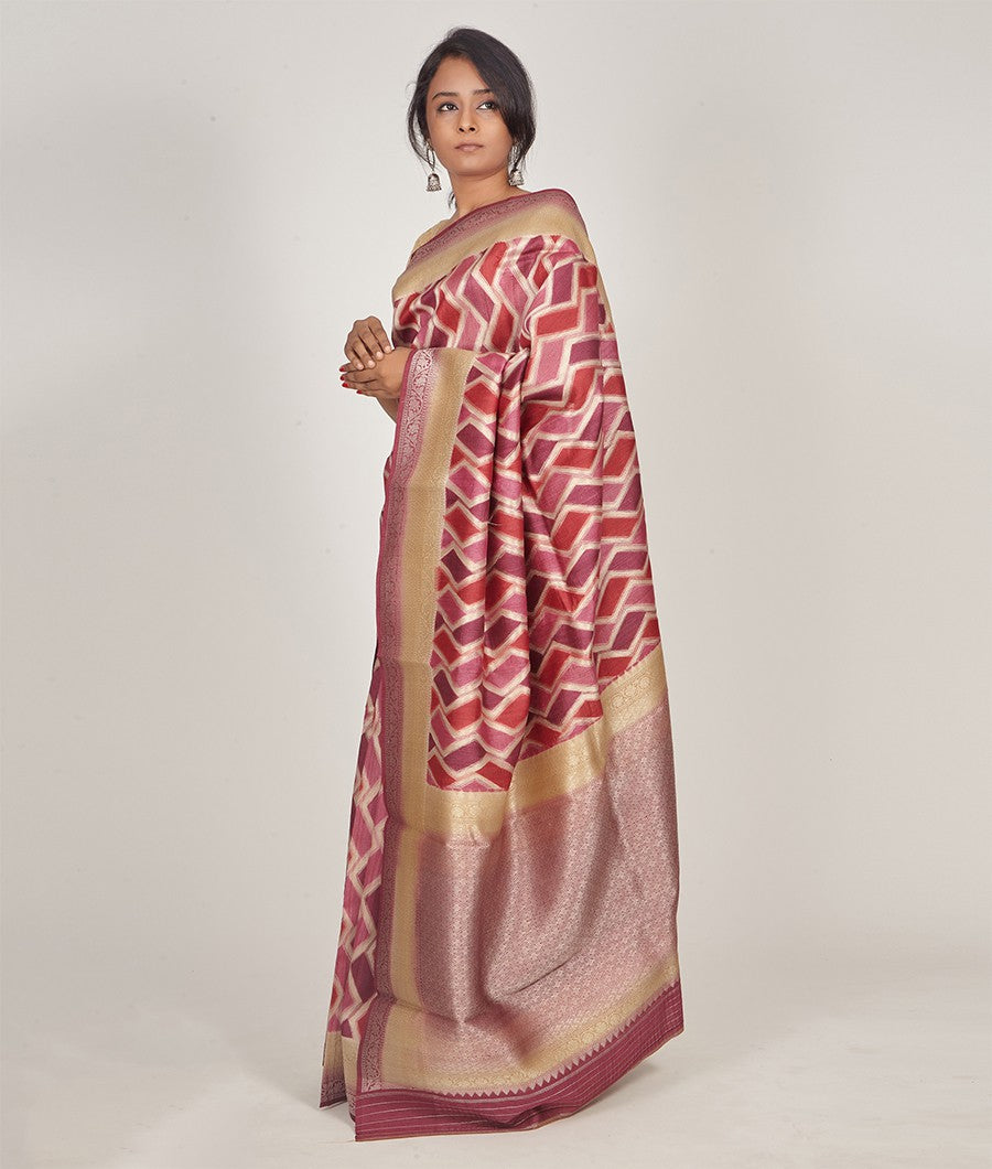 Multi Color Banarasi Tussar Silk Saree Gold Zari Brocade Blouse - kaystore.in